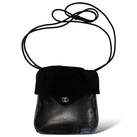 GUCCI Vintage Suede & Lizard Crossbody Bag with GG Motif - Picture 14 of 14